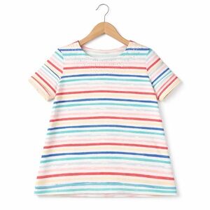 Coral Bay Rainbow Stripe Rhinestone Studded Notch Neck Swing Tunic Top